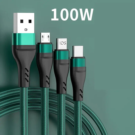 100W Fast Charging Cables for iPhone and Android Devices