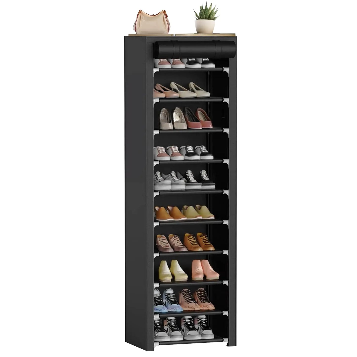 ERONE 10-Tier Slim Shoe Rack with Protective Cover