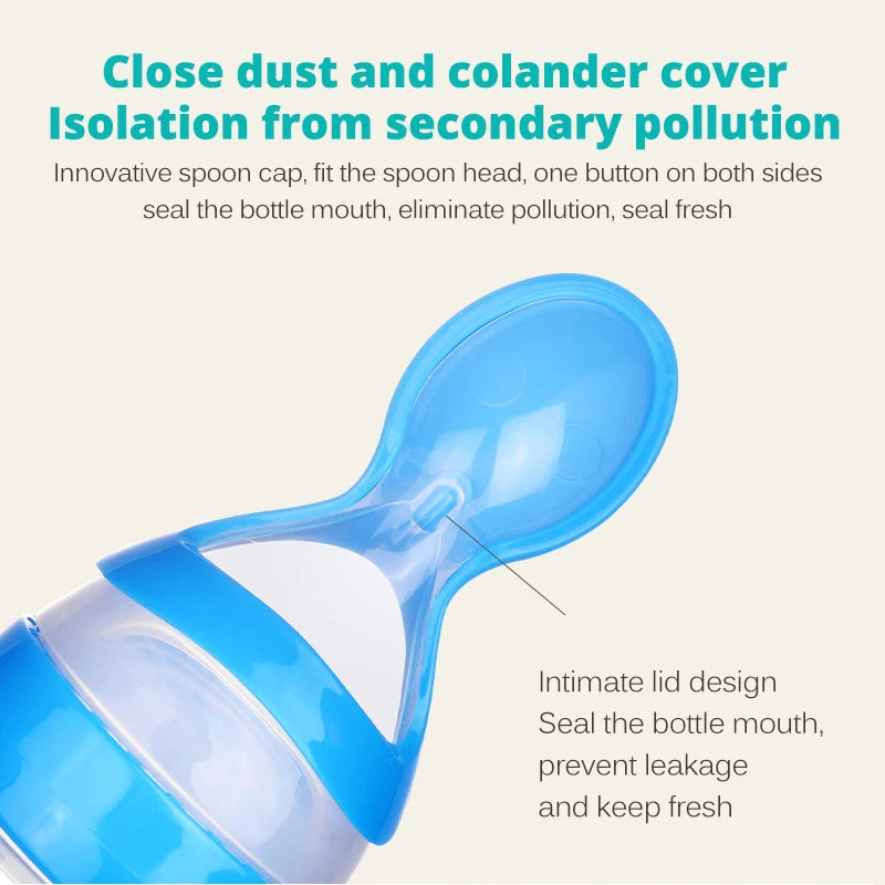 Safe Useful Silicone Baby Bottle With Spoon