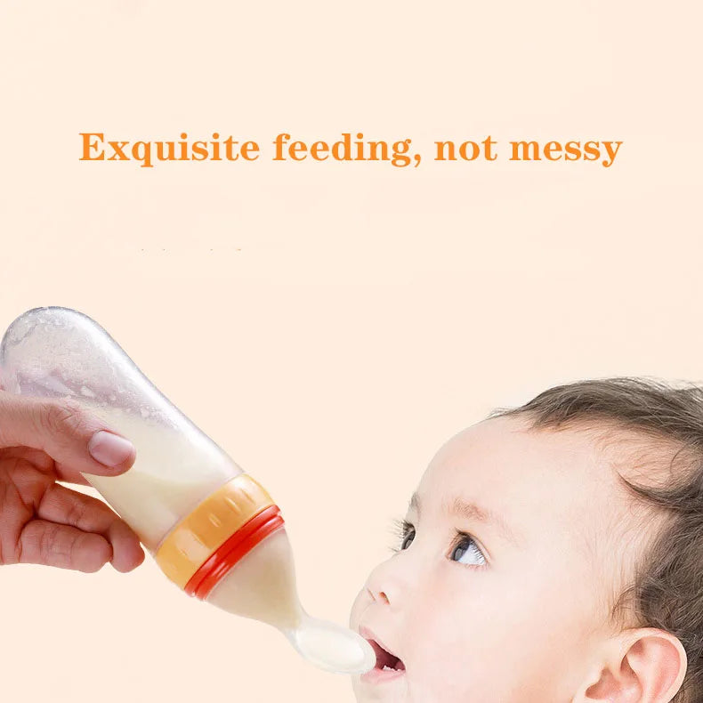 Safe Useful Silicone Baby Bottle With Spoon