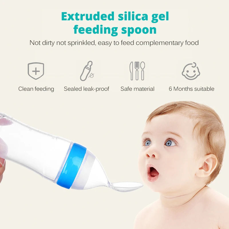 Safe Useful Silicone Baby Bottle With Spoon