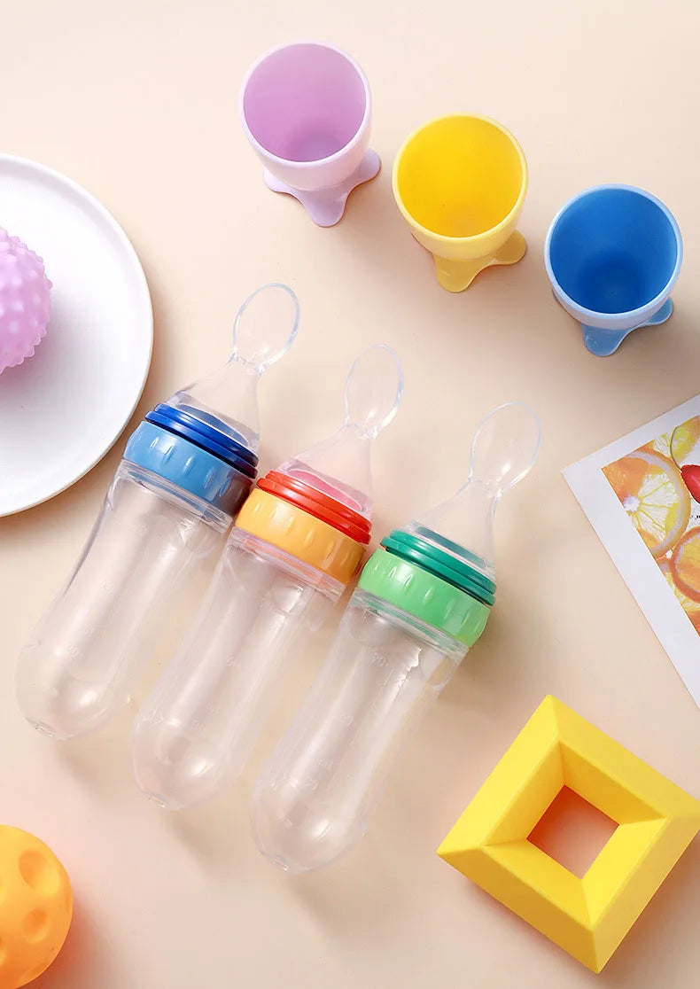 Safe Useful Silicone Baby Bottle With Spoon