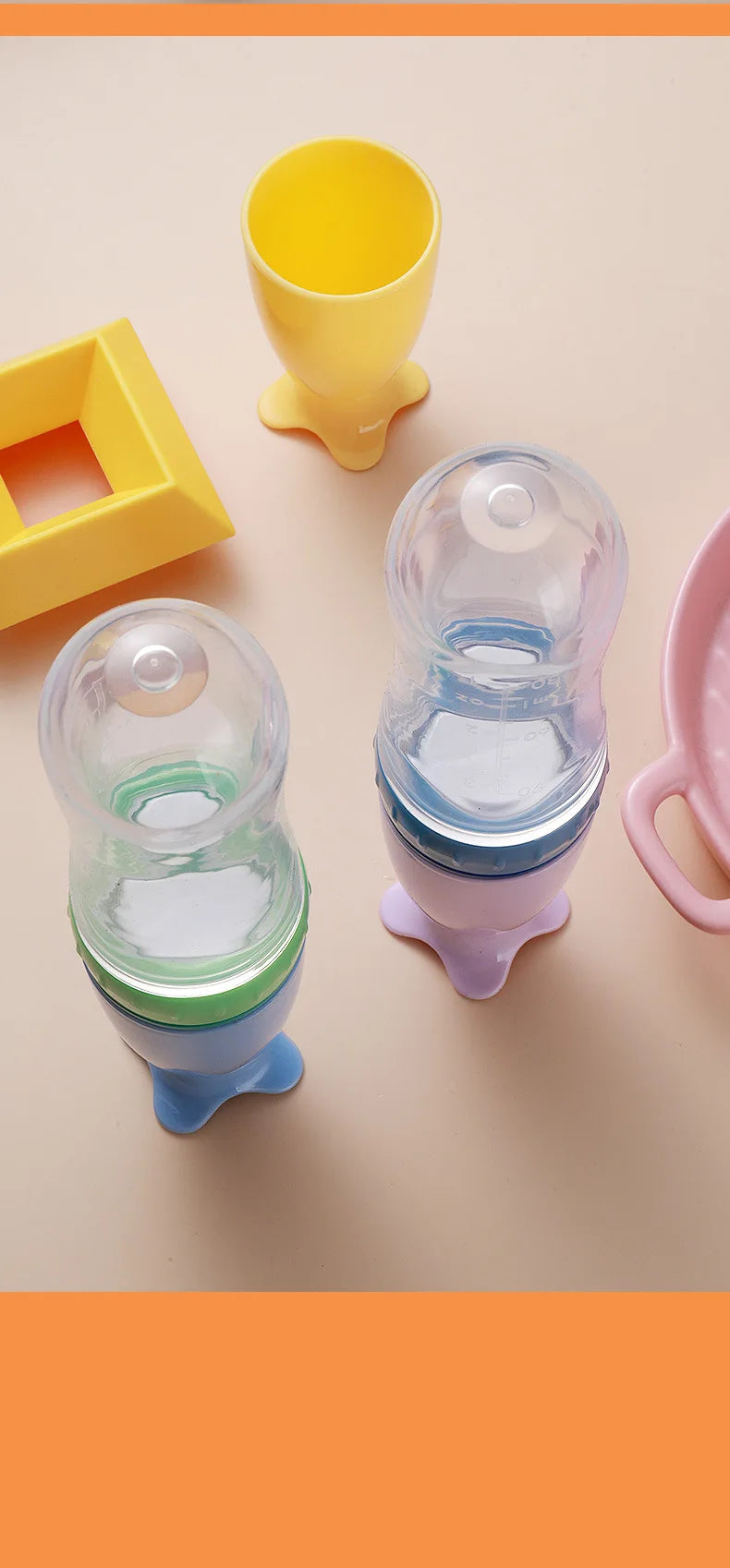 Safe Useful Silicone Baby Bottle With Spoon