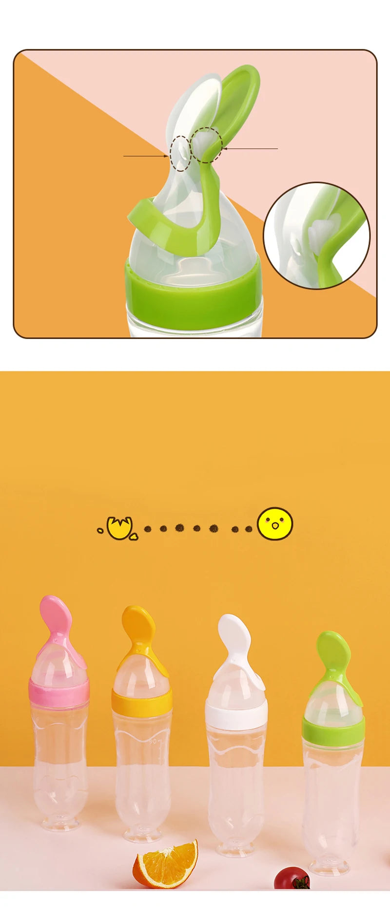 Safe Useful Silicone Baby Bottle With Spoon
