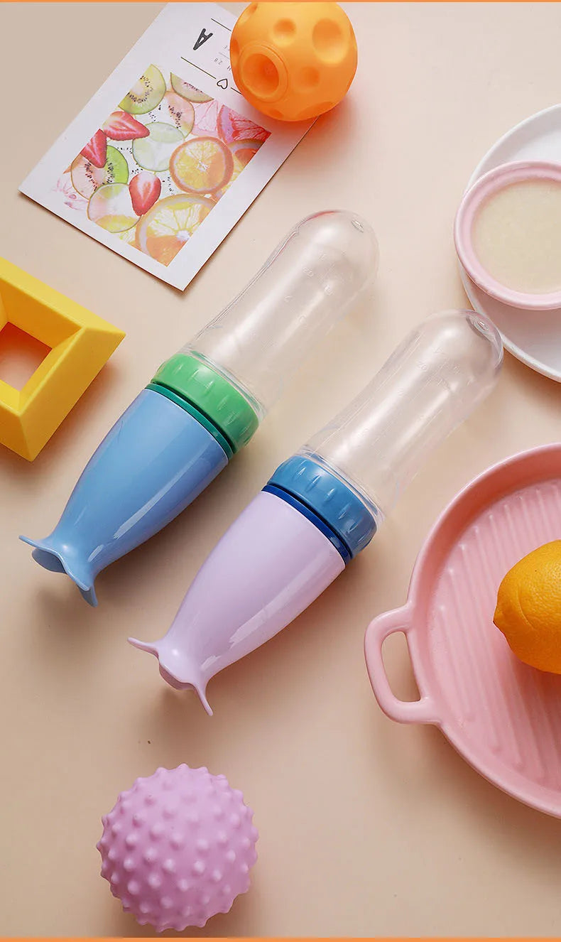 Safe Useful Silicone Baby Bottle With Spoon