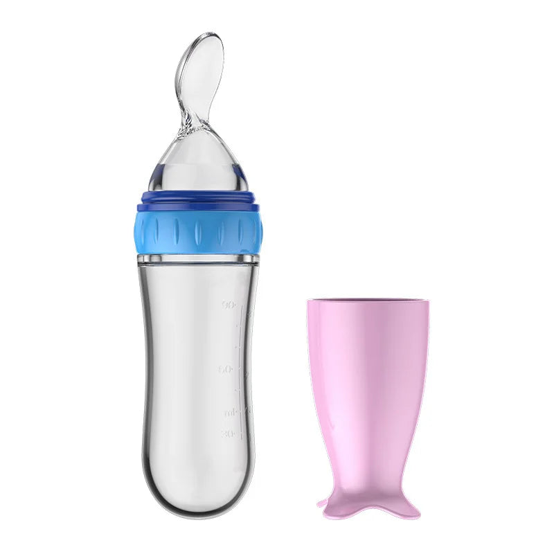 Safe Useful Silicone Baby Bottle With Spoon