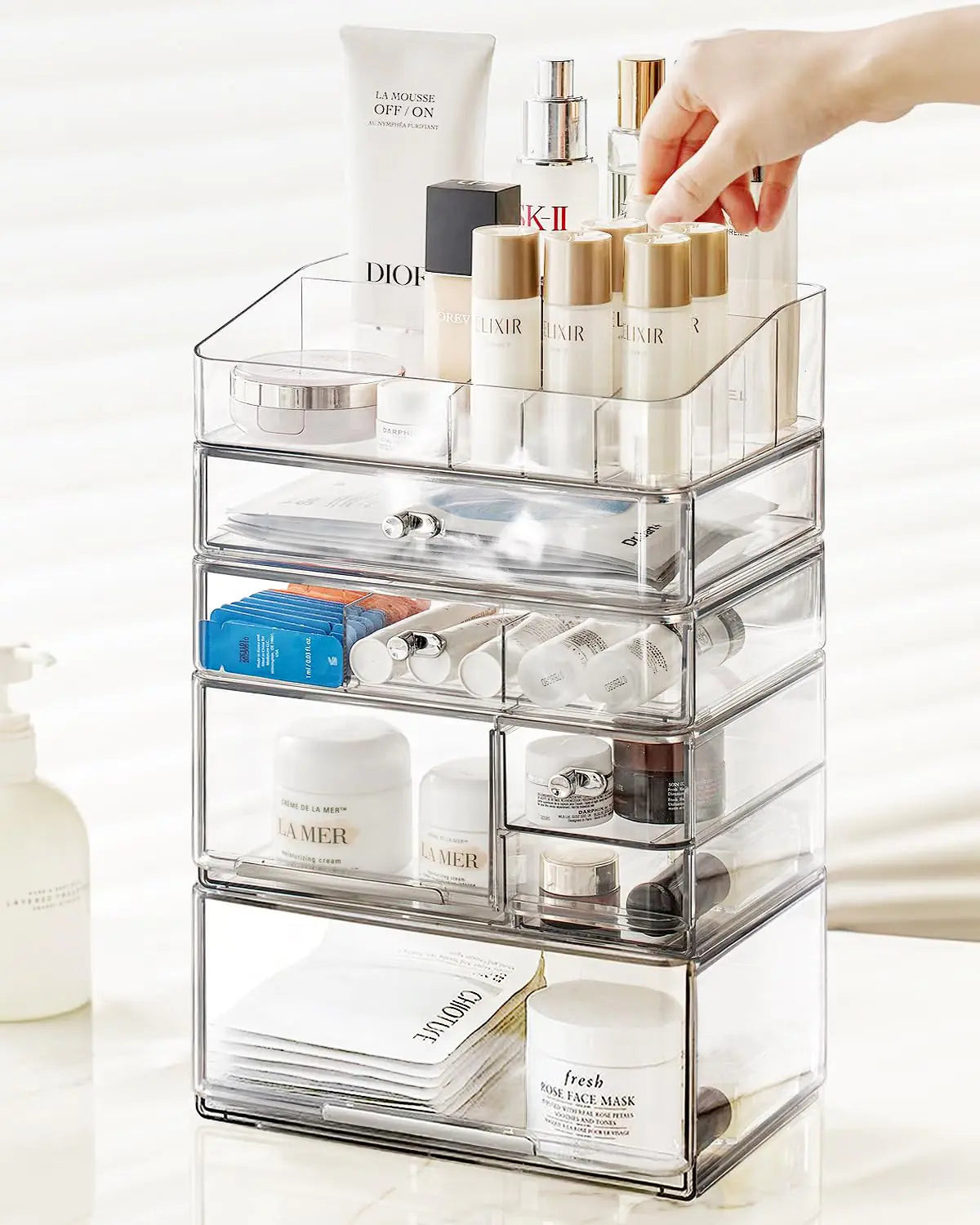 Acrylic 6-Drawer Cosmetic Tower with Top Tray