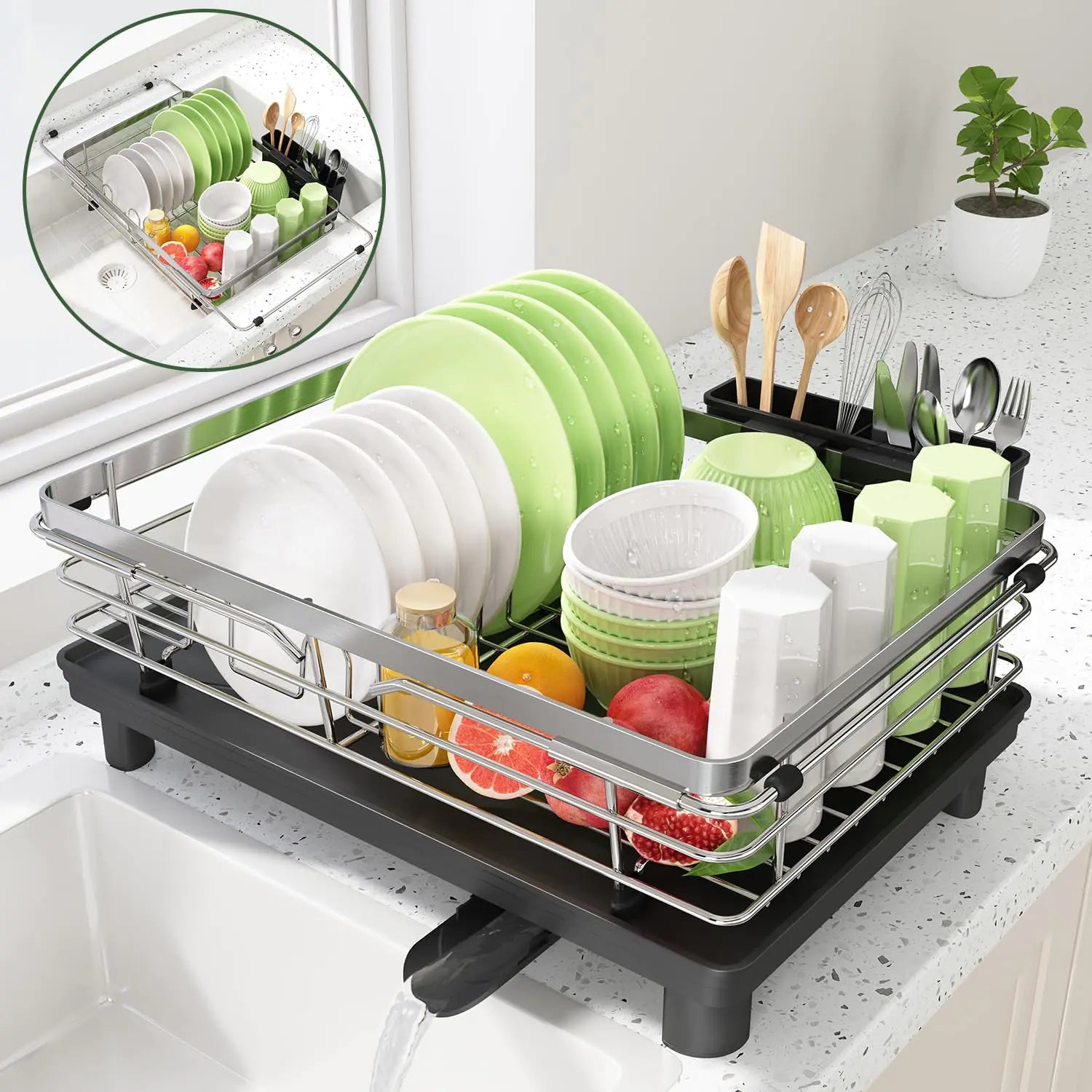 MAJALiS Dual-Use Compact Dish Rack with Drain Board